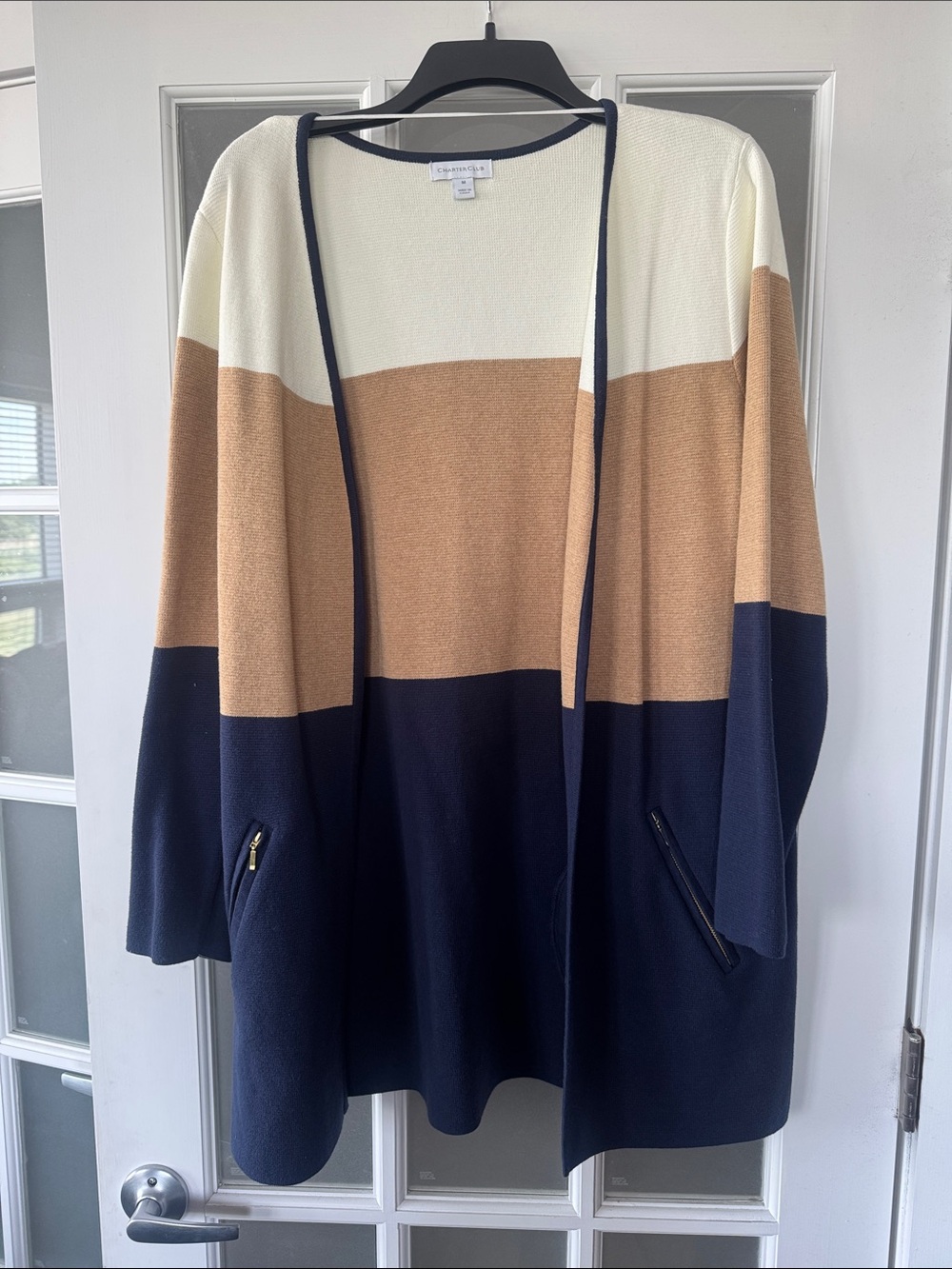 Colorblock Open Cardigan - Navy, Camel, Cream